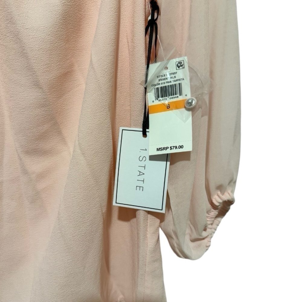 1.STATE Off-Shoulder‎ Halter Blouse, Chiffon Sleeves, Pink Sz S - Picture 5 of 6